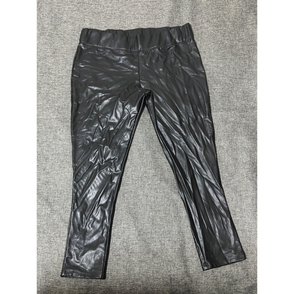 MIXIT Womens XL Faux Leather Leggings Black Cropped Stretch